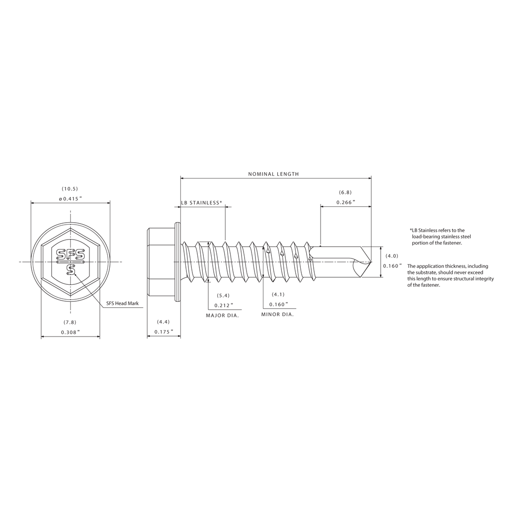 #12 SD3 Bi-Met 300 Tornillo Autoperforante de Metal, HWH, Acero Inoxidable 304 - Image 2