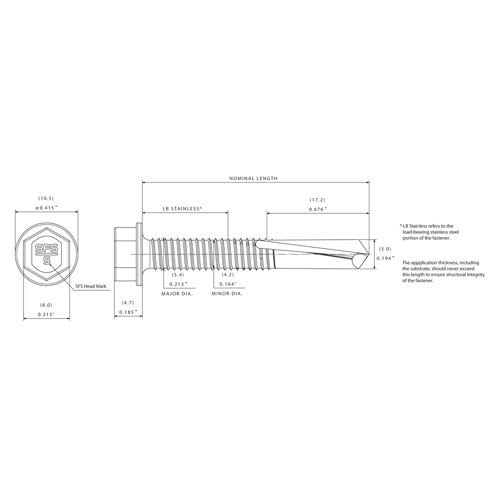 #12 SD5 Bi-Met 300 Tornillo Autoperforante de Metal, HWH, Acero Inoxidable 304 - Image 2